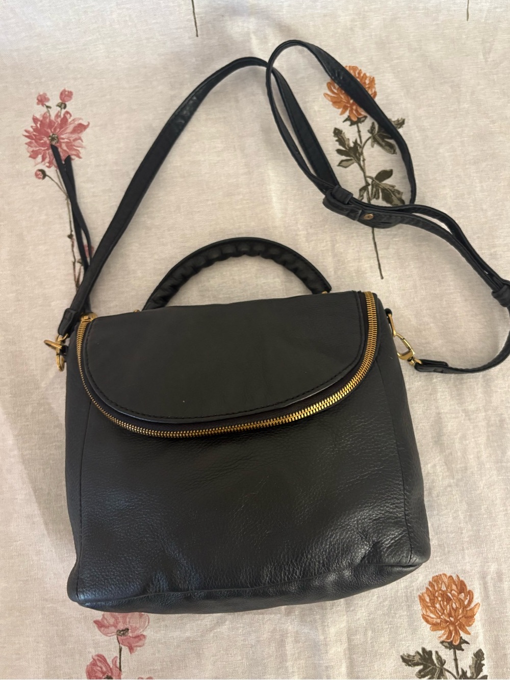 HOBO International Fern Satchel Crossbody Bag, Black Leather